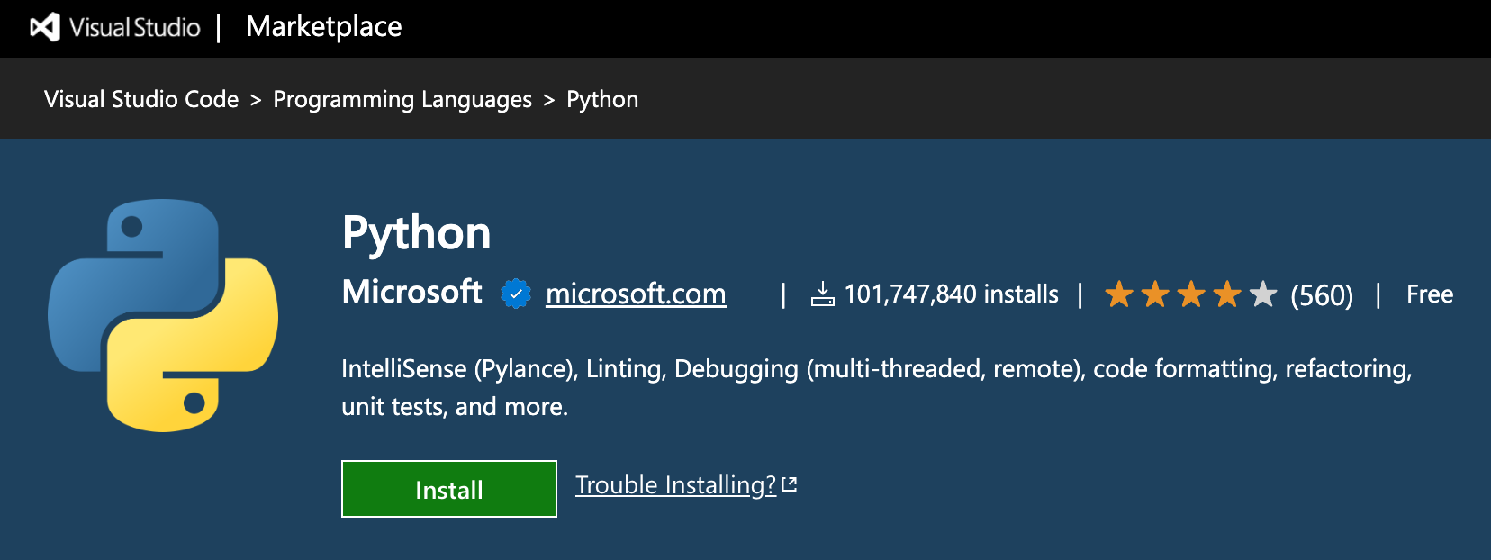 Python extension by Microsoft